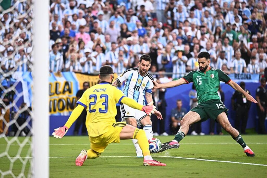 Lionel Messi celebrates after scoring against Algeria at the 2026 World Cup